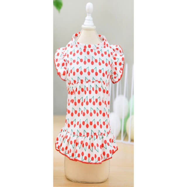 Pet cute print dress with cherry puff sleeve red medium size