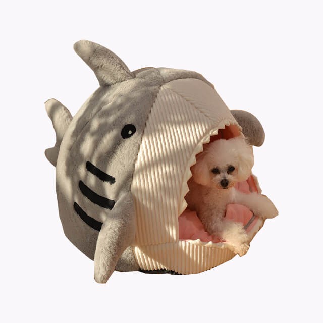 Grey shark shaped pet bed medium 40x45x32cm
