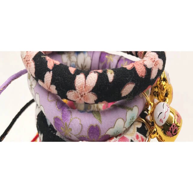 Japanese purple pattern collar with lucky bell small size